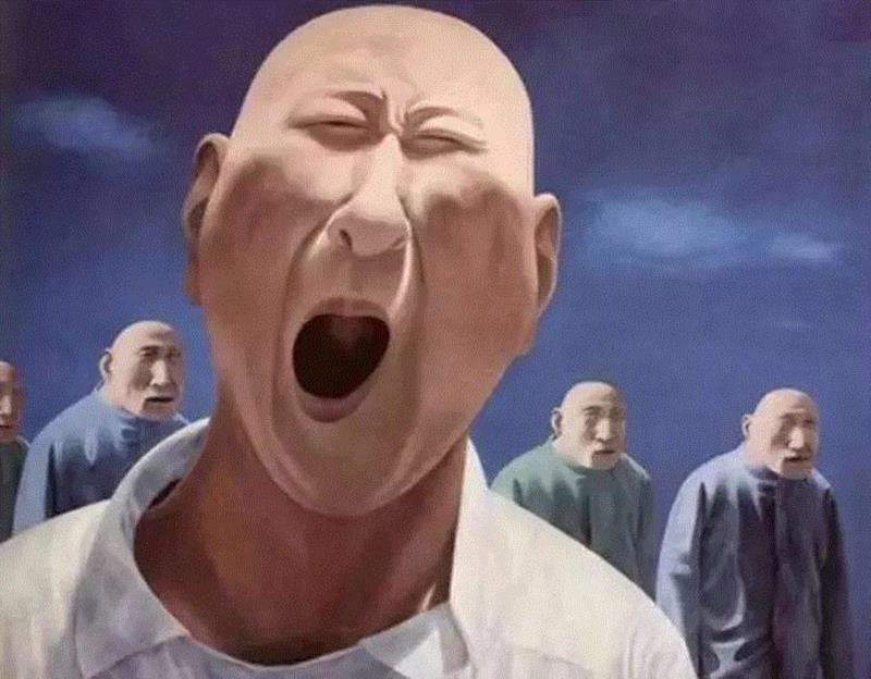 方力钧 《打呵欠的人》 布面油画   1992年,当代艺术的发展还需自身的“蜕变”,艺术品,政治,资本,刘海粟美术馆,制度,体制,观赏性,万达,经营者,商业