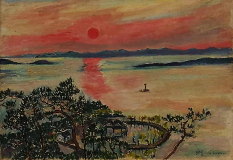 刘海粟《风景》油画 63.5x90cm 1954 刘海粟美术馆藏,苏 醒——在《意象江南》展中遇见江南,江南,意象江南,油画,刘海粟美术馆,刘海粟,徐悲鸿,徐志摩,颜文樑,鸿美术馆,塞尚