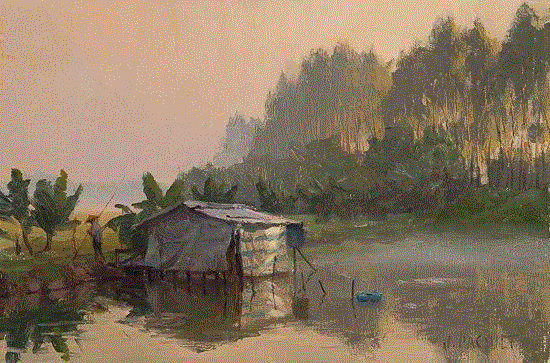 Fish-Pond-Early-Light-8x12,绘画丨美国画家笔下的中国风景油画,绘画,油画,Osborne,上方,右上,广东,开平,Paquet,纽约视觉艺术学院,后师