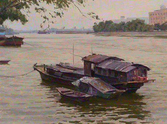 River-Living-Kaiping-18x24,绘画丨美国画家笔下的中国风景油画,绘画,油画,Osborne,上方,右上,广东,开平,Paquet,纽约视觉艺术学院,后师