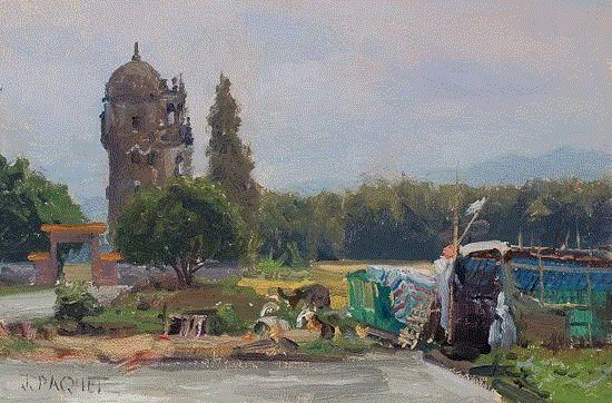 chicken-coop-with-tower-8x12,绘画丨美国画家笔下的中国风景油画,绘画,油画,Osborne,上方,右上,广东,开平,Paquet,纽约视觉艺术学院,后师