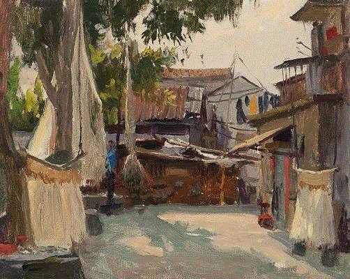 drying-nets-8x10,绘画丨美国画家笔下的中国风景油画,绘画,油画,Osborne,上方,右上,广东,开平,Paquet,纽约视觉艺术学院,后师
