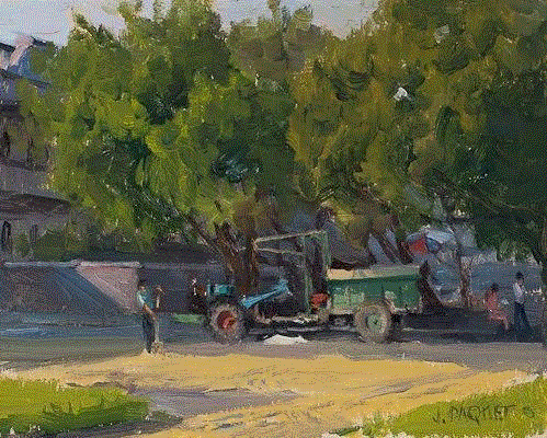 drying-rice-8x10,绘画丨美国画家笔下的中国风景油画,绘画,油画,Osborne,上方,右上,广东,开平,Paquet,纽约视觉艺术学院,后师