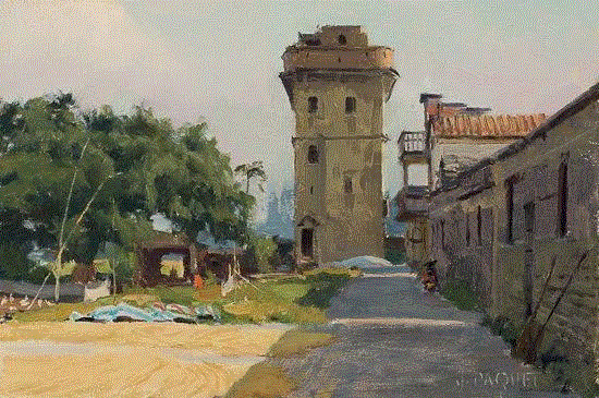 Drying-Rice-8x12,绘画丨美国画家笔下的中国风景油画,绘画,油画,Osborne,上方,右上,广东,开平,Paquet,纽约视觉艺术学院,后师