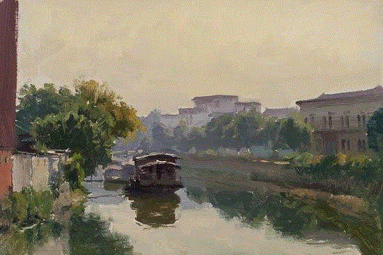 sultry-day-pearl-river-8x12,绘画丨美国画家笔下的中国风景油画,绘画,油画,Osborne,上方,右上,广东,开平,Paquet,纽约视觉艺术学院,后师