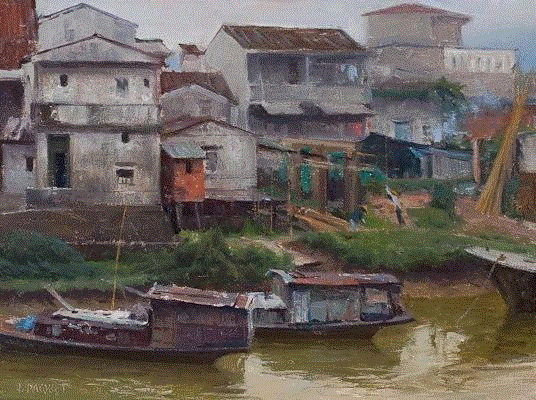 the-business-of-living-18x24,绘画丨美国画家笔下的中国风景油画,绘画,油画,Osborne,上方,右上,广东,开平,Paquet,纽约视觉艺术学院,后师