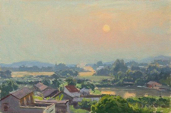 Village-Sunset-8x12,绘画丨美国画家笔下的中国风景油画,绘画,油画,Osborne,上方,右上,广东,开平,Paquet,纽约视觉艺术学院,后师