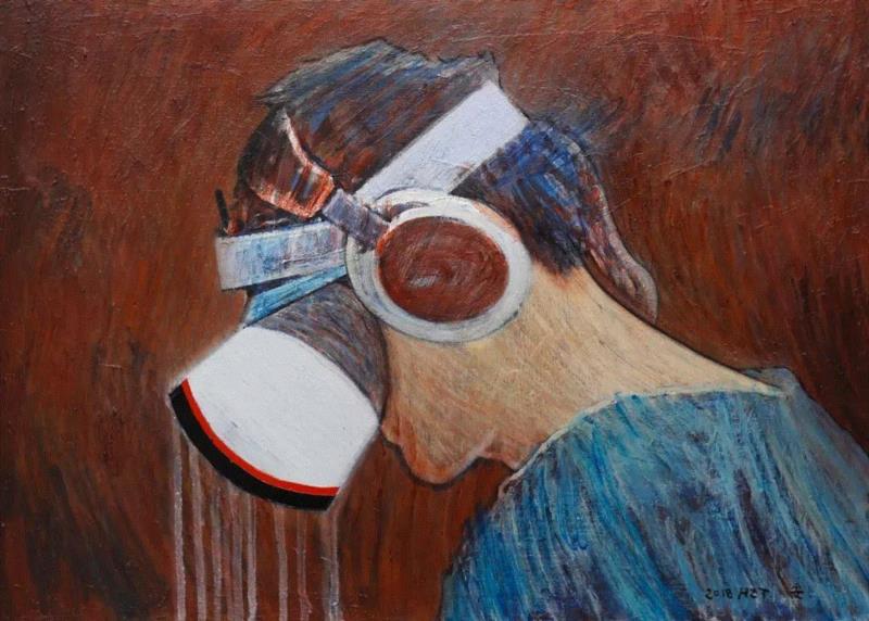 看（VR）(二），板面丙烯，82×112cm，2019,【艺术家】黄周妥：半生熟的绘画,黄周妥,绘画,半生,丙烯,色块,花篮,板面,什么样,景观,静物