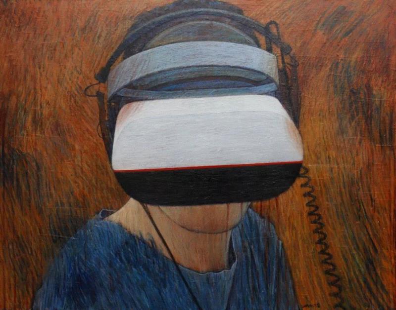 看（VR）(二），板面丙烯，82×112cm，2019,【艺术家】黄周妥：半生熟的绘画,黄周妥,绘画,半生,丙烯,色块,花篮,板面,什么样,景观,静物
