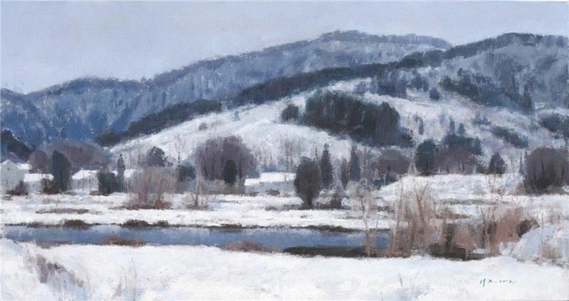  《山村晴雪》 80×150cm 布面油画 2016,【即将展出】色彩的品格——沈行工油画艺术展,油画,沈行工,品格,艺术展,静物,凤凰艺都美术馆,精神性,南京艺术学院,教授,色彩世界