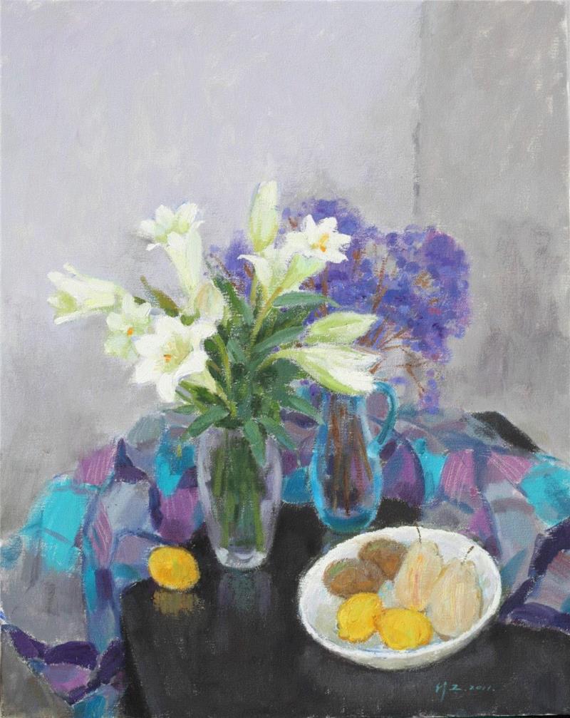  《花与菓》 91×72cm 布面油画 2011,【即将展出】色彩的品格——沈行工油画艺术展,油画,沈行工,品格,艺术展,静物,凤凰艺都美术馆,精神性,南京艺术学院,教授,色彩世界