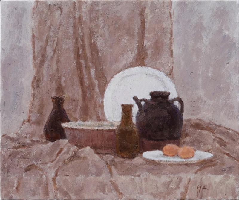 《暖色调的静物》 60.5×72.5cm 布面油画 2015,【即将展出】色彩的品格——沈行工油画艺术展,油画,沈行工,品格,艺术展,静物,凤凰艺都美术馆,精神性,南京艺术学院,教授,色彩世界