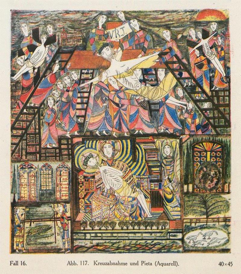 《自十字架和圣母怜子像降临》（水彩）,惊为天人：精神病患的伟大创作,惊为天人,病患,铅笔,普林茨霍恩,水彩,蜡笔,绘画,疯人院,精神病人,妄想症