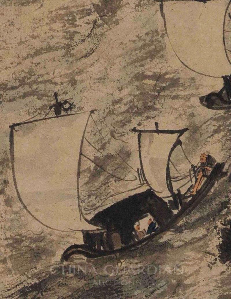 傅抱石《石涛诗意图》局部,【嘉德春拍】山寺桃花 千帆竞发 ——傅抱石致乐曼雍《石涛诗意图》,千帆竞发,嘉德,傅抱石,乐曼雍,山寺桃花,石涛诗意图,石涛,重庆,杨公庶,苦瓜