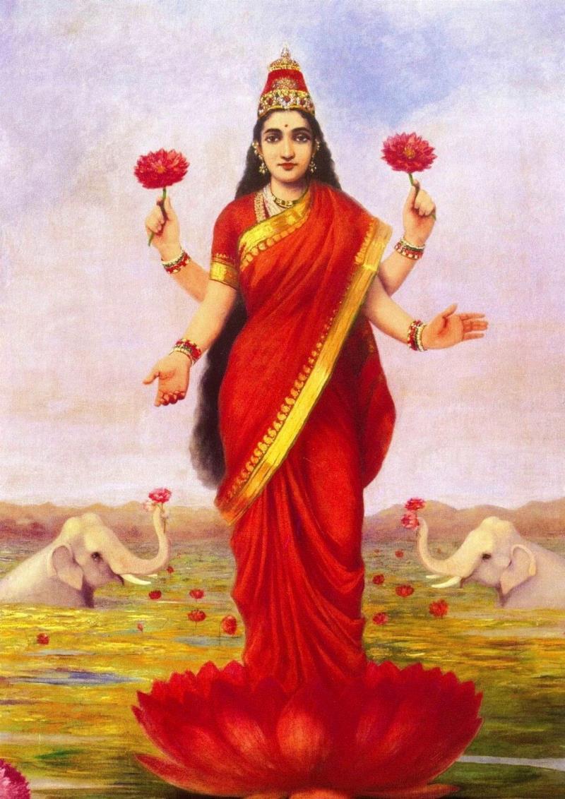 代表着吉祥的女神乐湿弥（梵语???????，英文Lakshmi）。图源：Wikipedia,印度的“眉间一点红”是什么意思？,印度,眉间,宾迪,女性,图源,额头,风俗,装饰,Wikipedia,新娘