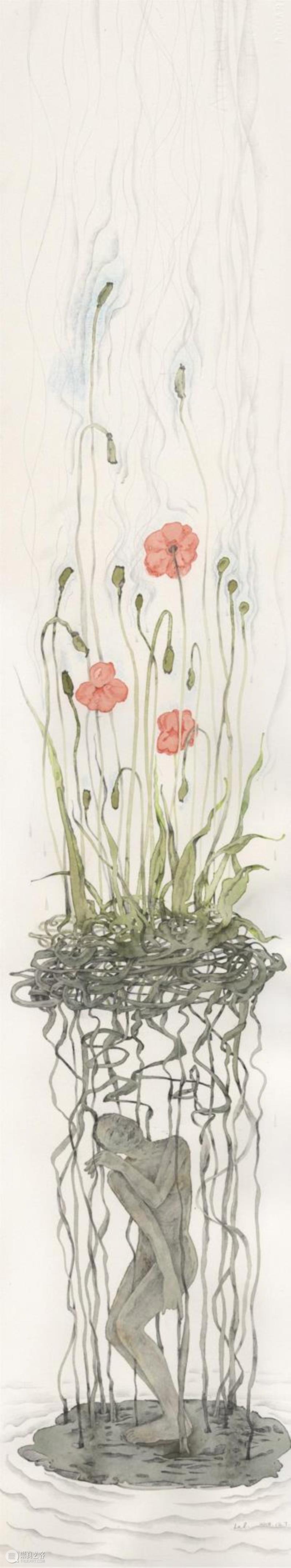 ▲日记体20181207偏远的春天  纸本 15×76cm 2018年,李蕾作品：心有自己的逻辑，而理智对此一无所知,李蕾,理智,日记体,预言,背后,纸本,天堂,鲜花,绘画,第三只眼