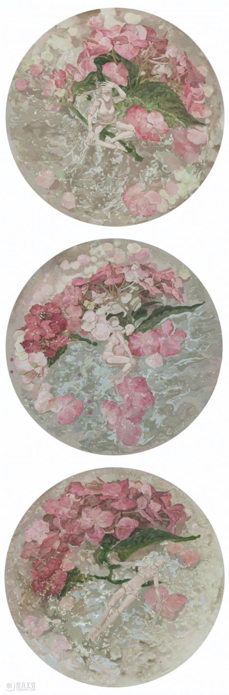 ▲起身侧躺仰望 布面油画 直径88cm 2018年,李蕾作品：心有自己的逻辑，而理智对此一无所知,李蕾,理智,日记体,预言,背后,纸本,天堂,鲜花,绘画,第三只眼