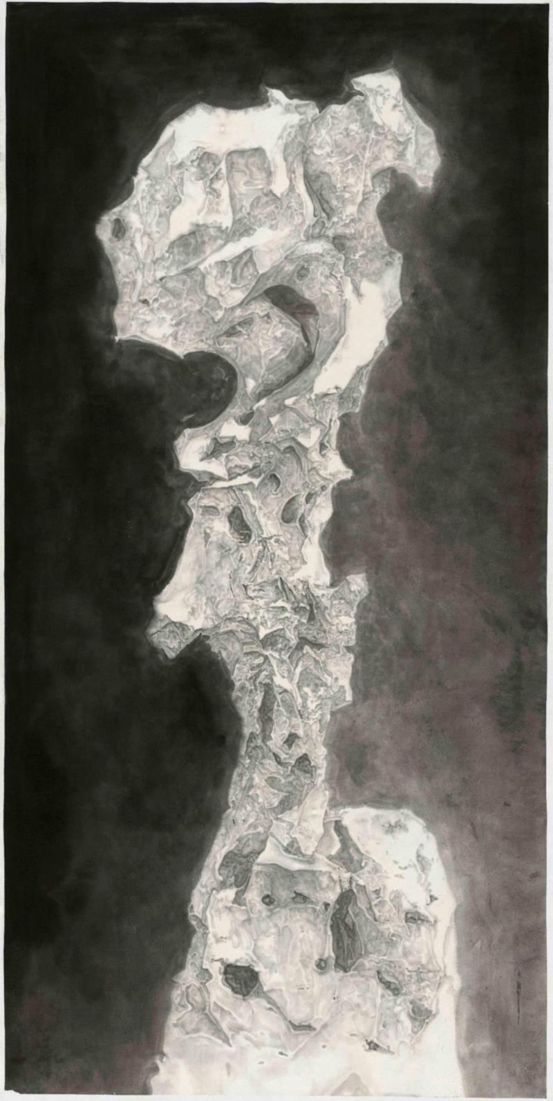 ▲单鼎凯  虚裂 纸本水墨  256×128cm  2018年,庆祝建国70周年系列展 | 江汉繁星计划（第六回）：天桥——交叉的经验,江汉,繁星计划,天桥,系列展,武汉美术馆,孙晓枫,水墨,美术馆,纸本,策展人