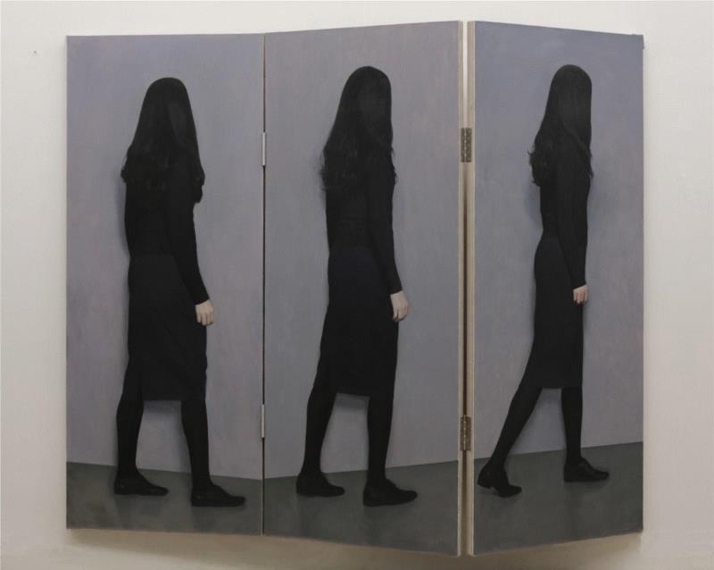 ▲薛若哲  放映  200×80cm×3 布面油画  2017年,庆祝建国70周年系列展 | 江汉繁星计划（第六回）：天桥——交叉的经验,江汉,繁星计划,天桥,系列展,武汉美术馆,孙晓枫,水墨,美术馆,纸本,策展人