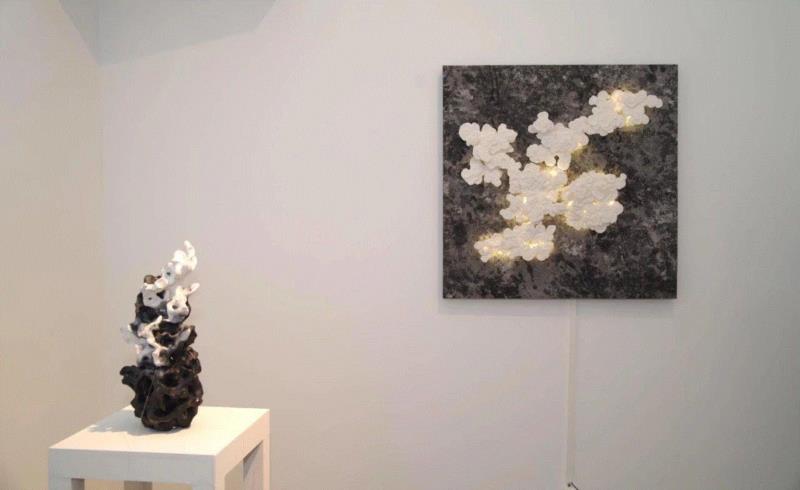 艺术家赵梦与部分参展作品,索卡·开幕现场 | 【我自然 With Nature】正式开幕,Nature,索卡,丹尼尔,赵梦,洪凌,埃斯卡纳齐,仇国仕,相纸,方力钧,威士忌共和国