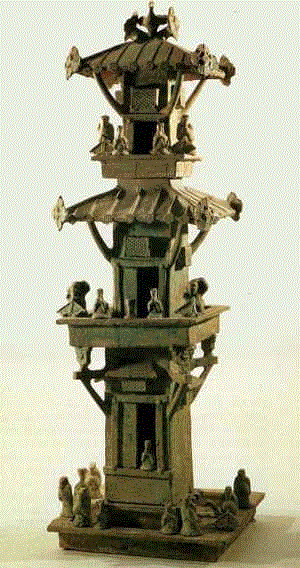 东汉绿釉陶望楼，1972年河南省灵宝县张湾汉墓出土，现藏于河南博物院,古人的身后事：陶瓷明器简史,明器,古人,身后,陶瓷,模型,随葬品,制度,河南博物院,陶器,礼器