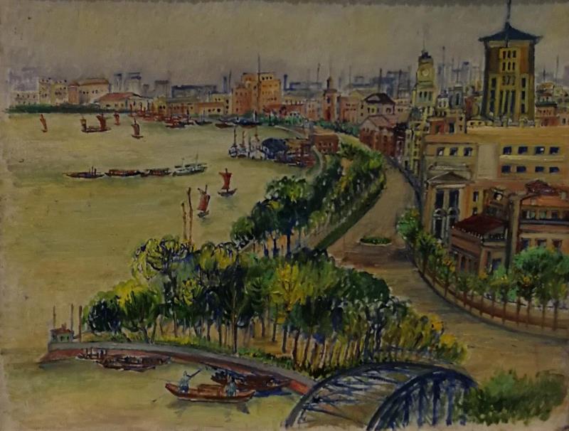 刘海粟《外滩》油画，67.5x53cm，年代不详（同一角度画外滩三幅作品联袂展出之一） 刘
