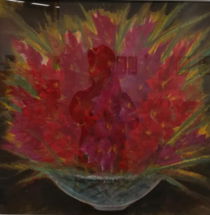 林凤眠《剑兰花》油画 69.5x64cm 年代不详 苏宁艺术馆藏,【展讯】“意象江南：庆祝新中国成立七十周年艺术大展”在刘海粟美术馆开幕,展讯,刘海粟美术馆,江南,意象,油画,教授,苏州美术馆,开幕式,鸿美术馆,江苏