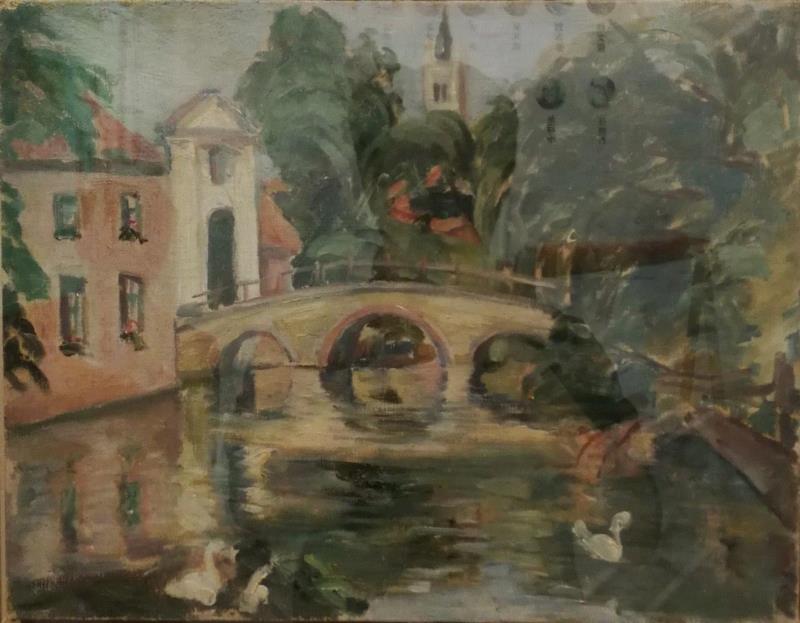 唐蕴玉《桥》油画 34x44cm 1935 鸿美术馆藏,【展讯】“意象江南：庆祝新中国成立七十周年艺术大展”在刘海粟美术馆开幕,展讯,刘海粟美术馆,江南,意象,油画,教授,苏州美术馆,开幕式,鸿美术馆,江苏