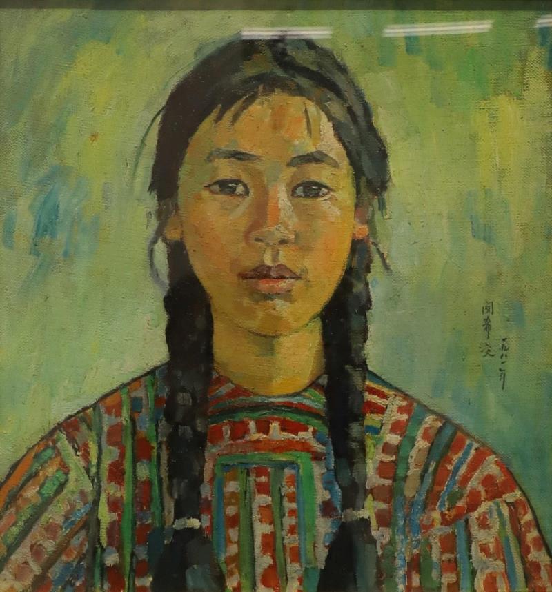 闵希文《肖像》42.7x40cm 1981 鸿美术馆藏（布面油画裱于木板）,【展讯】“意象江南：庆祝新中国成立七十周年艺术大展”在刘海粟美术馆开幕,展讯,刘海粟美术馆,江南,意象,油画,教授,苏州美术馆,开幕式,鸿美术馆,江苏