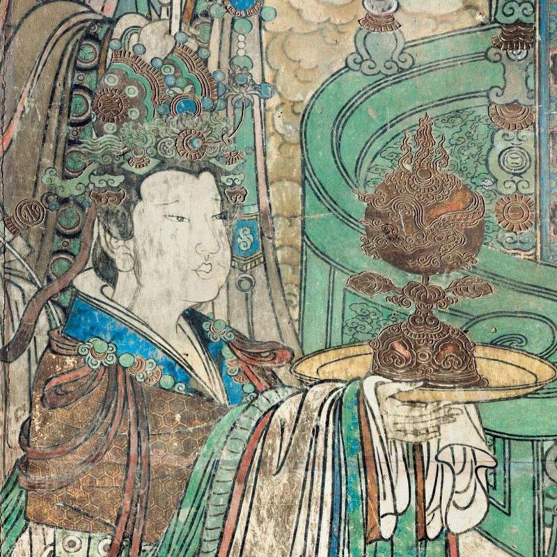 ▲ 奉宝玉女,永乐宫:恬静泰然,衣袂飘飘的玉女图谱,玉女,永乐宫,衣袂,图谱,壁画,人物,万寿宫,建筑,装束,团扇