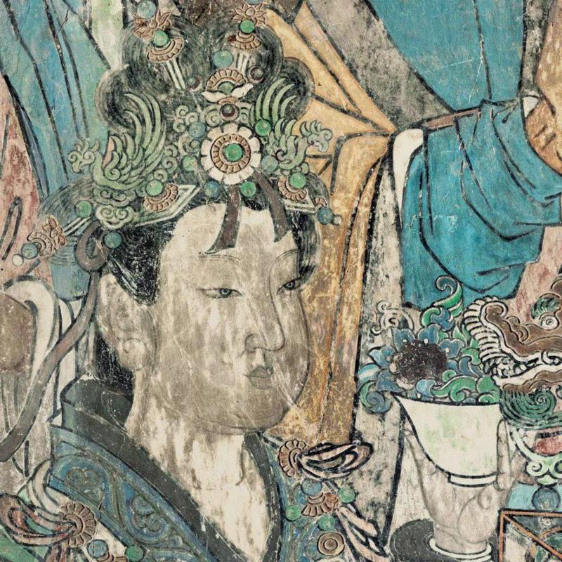 ▲ 仙花玉女(勾陈右),永乐宫:恬静泰然,衣袂飘飘的玉女图谱,玉女,永乐宫,衣袂,图谱,壁画,人物,万寿宫,建筑,装束,团扇