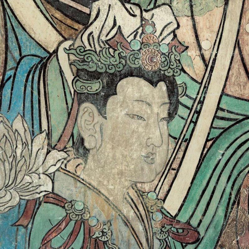 ▲ 荷花玉女(救苦天尊右),永乐宫:恬静泰然,衣袂飘飘的玉女图谱,玉女,永乐宫,衣袂,图谱,壁画,人物,万寿宫,建筑,装束,团扇