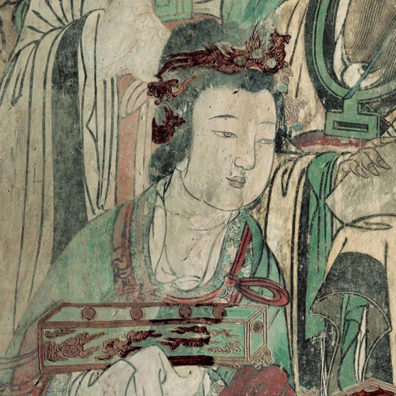 ▲ 方宝盒玉女(长生帝右),永乐宫:恬静泰然,衣袂飘飘的玉女图谱,玉女,永乐宫,衣袂,图谱,壁画,人物,万寿宫,建筑,装束,团扇