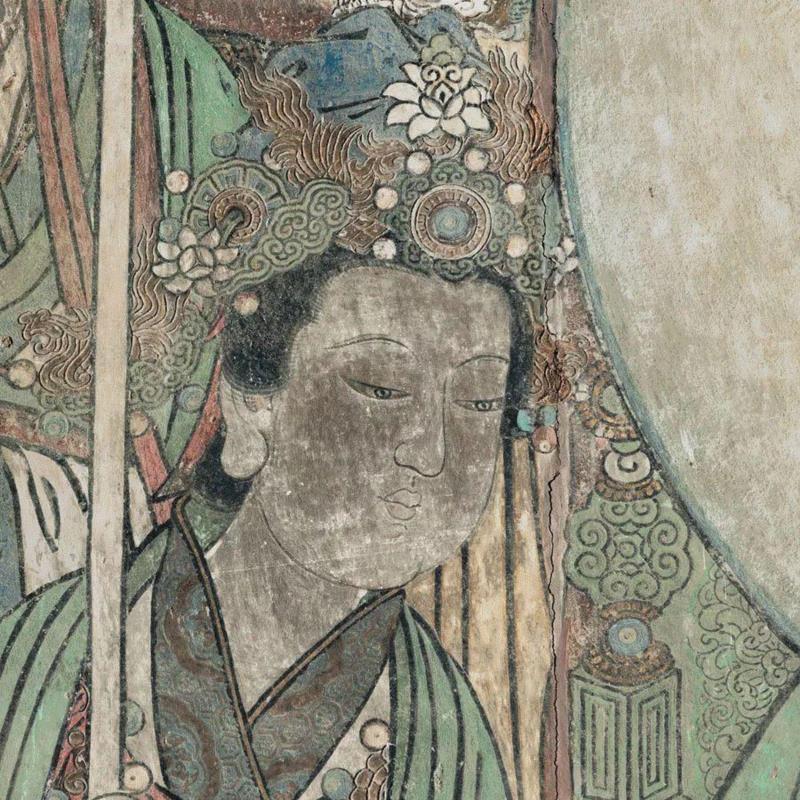 ▲ 凤冠玉女(玉帝右),永乐宫:恬静泰然,衣袂飘飘的玉女图谱,玉女,永乐宫,衣袂,图谱,壁画,人物,万寿宫,建筑,装束,团扇