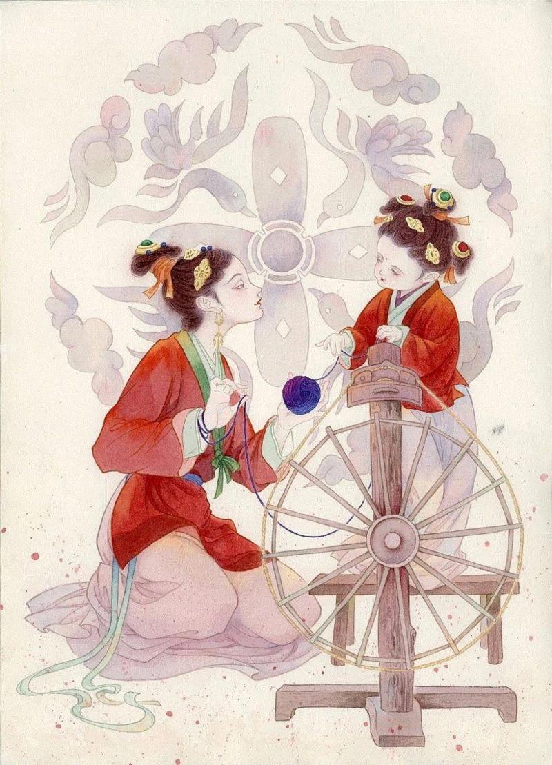 《越人丝》,水彩丨她用插画诠释了什么叫神仙画画,插画,水彩,神仙,插画师,画眉,红线,将军,上方,右上,下面