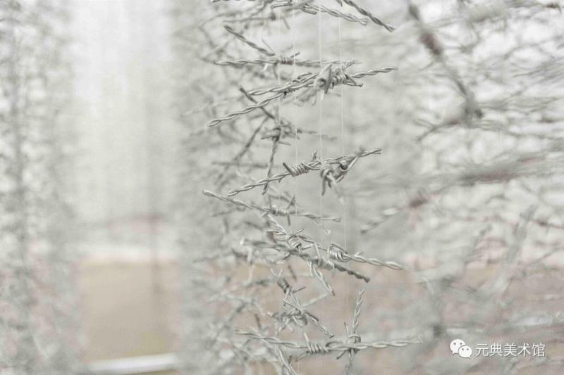 《珊瑚》，空间装置（铁蒺藜、尼龙线、钢架结构），2019，摄影：杨超,秦玉芬装置作品《珊瑚》预告,秦玉芬,装置,预告,元典美术馆,端倪,空间装置,铁蒺藜,尼龙线,钢架,杨超