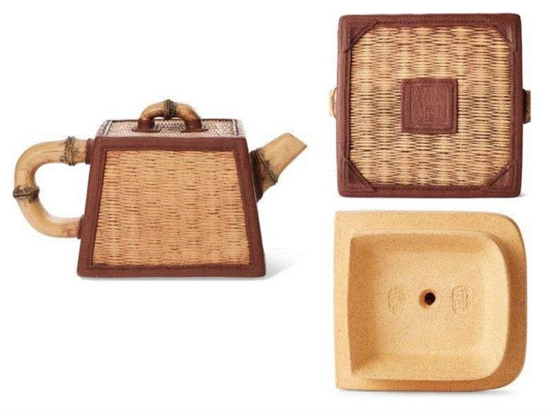陆文霞（1966年生）及卢剑星（1958年生）制竹篮壶，宽 19.1 cm.。估价：1,500-2,