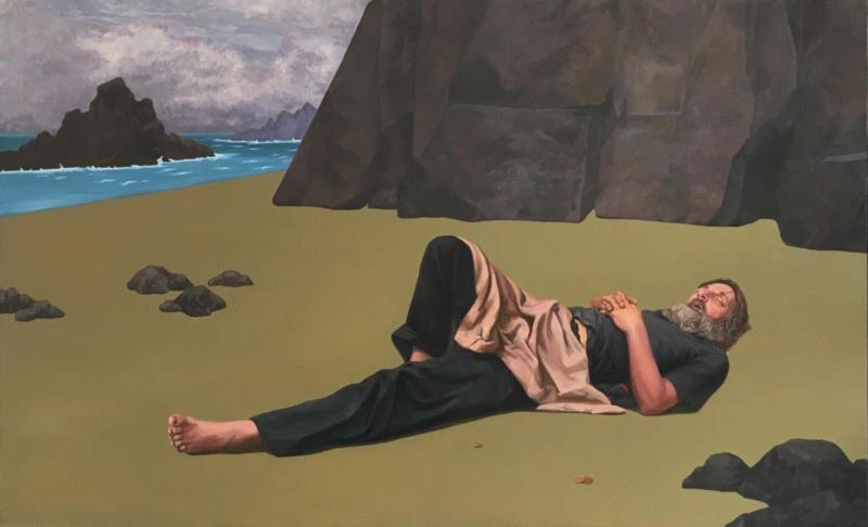 《沉睡的人》，刘鼎，布面油画，200×120厘米，2017年,想象·主流价值丨艺术家圆桌：刘鼎,刘鼎,圆桌,俄耳甫斯,天使,目光,苹果,政治,法国,版画,油画