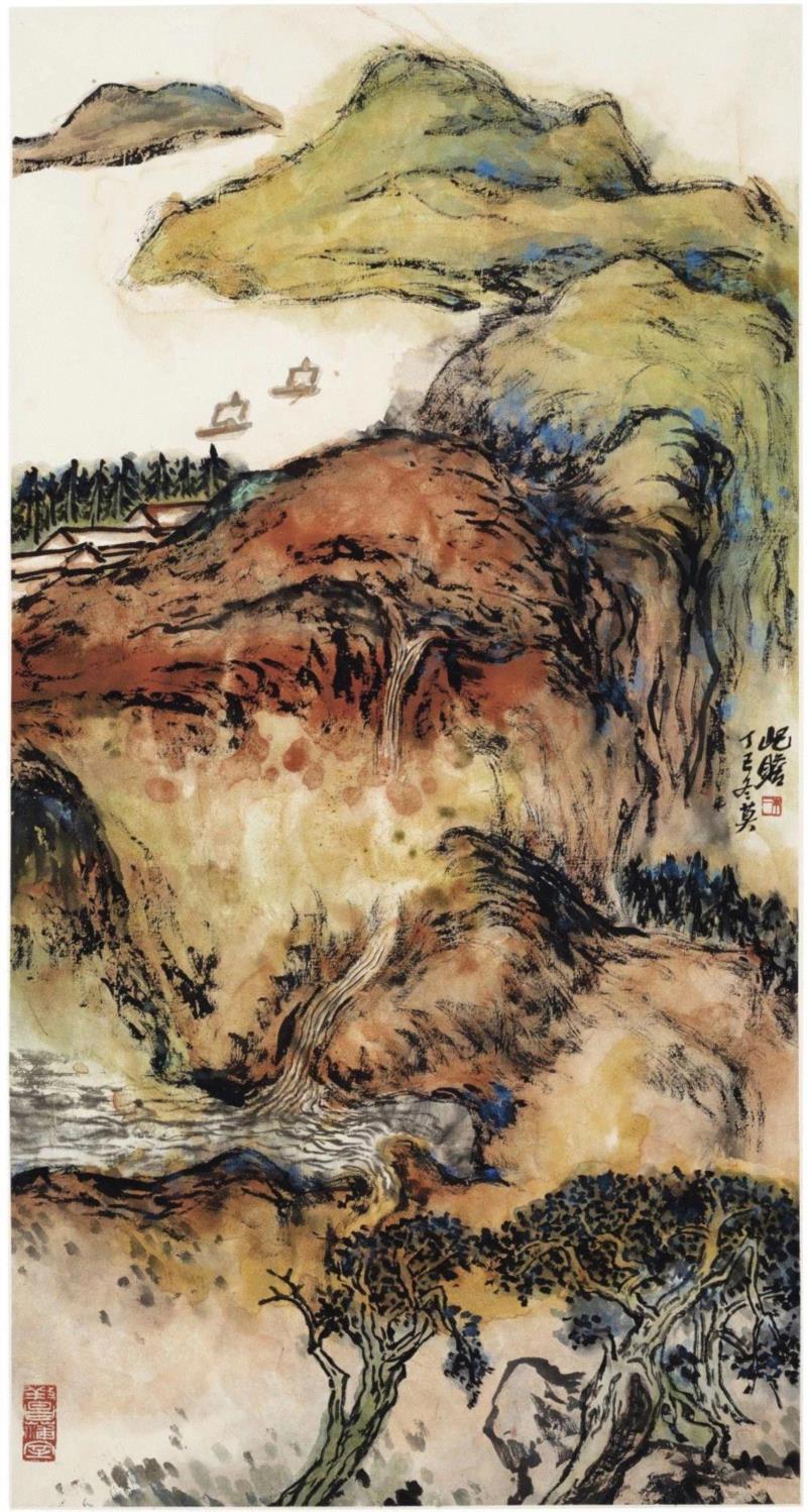 朱屺瞻（1892-1996）《层林尽染》,朱屺瞻：忠于自己的面目 — 水石轩收藏书画精选 | 即日至3月22日,书画,朱屺瞻,水石,佳士得,日本,画坛,绘画,藏家们,之中,静物