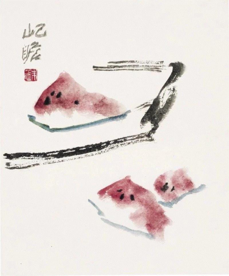 朱屺瞻（1892-1996）《西瓜》,朱屺瞻：忠于自己的面目 — 水石轩收藏书画精选 | 即日至3月22日,书画,朱屺瞻,水石,佳士得,日本,画坛,绘画,藏家们,之中,静物