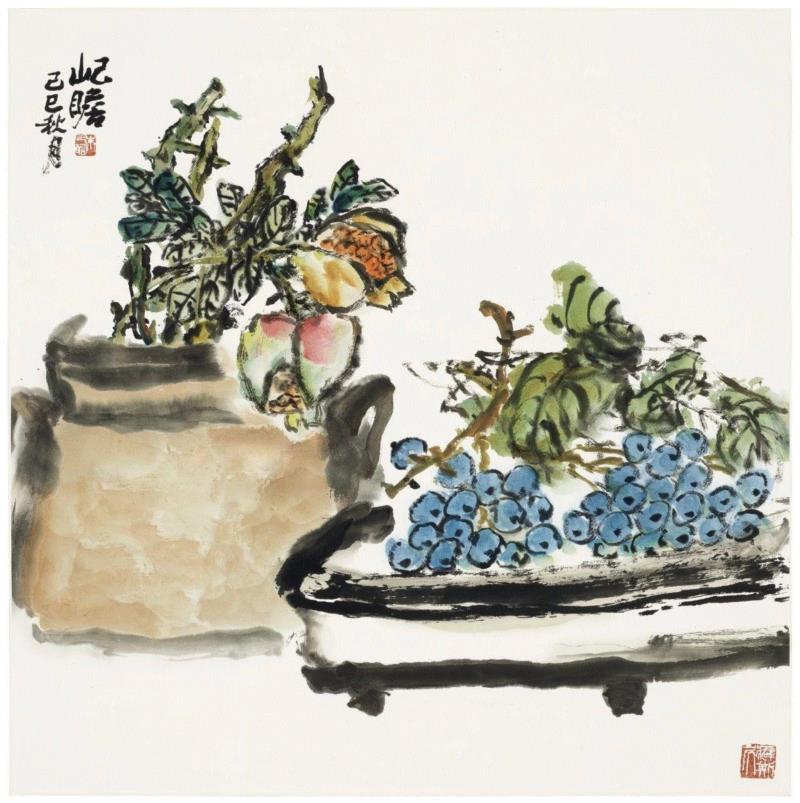 朱屺瞻（1892-1996）《石榴与葡萄》,朱屺瞻：忠于自己的面目 — 水石轩收藏书画精选 | 即日至3月22日,书画,朱屺瞻,水石,佳士得,日本,画坛,绘画,藏家们,之中,静物