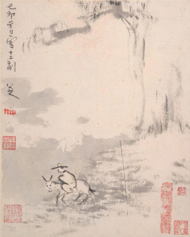 《渴笔山水册》之一,八大山人：吸猫第一人,八大山人,第一人,画中,耄耋,朱耷,LCA,猫石图,猫石,本文,芭蕉