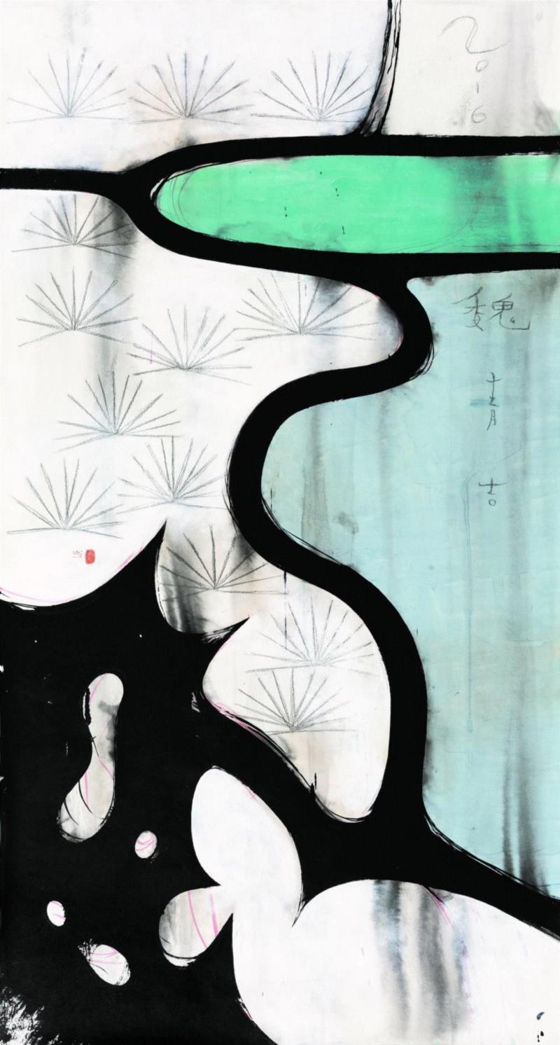 魏青吉  《松石》,【明圆 · 展览】锋向：水墨新抽象——中国当代水墨邀请展 | 魏青吉,水墨,魏青吉,邀请展,明圆,香港,广东,广州,宣纸,广东美术馆,台湾