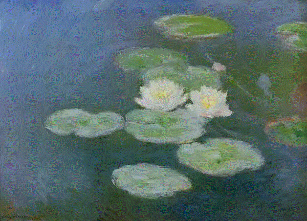 Water Lilies，Evening Effect，1899,@RT U | 在莫奈的睡莲里，寻找春天的梦境,睡莲,莫奈,印象派,巴黎,美术馆,橘园美术馆,水面,池塘,睡莲池,蓝色