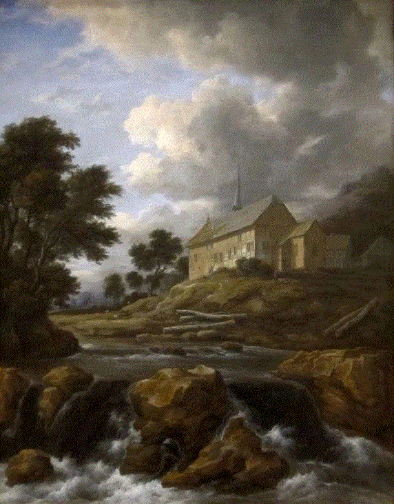 Landscape with a Church by a Torrent（1670）,绘画丨17世纪荷兰著名画家雷斯达尔的优美风景画,荷兰,雷斯达尔,绘画,风景画,van,雅各布,林中,小屋,Wood,画风