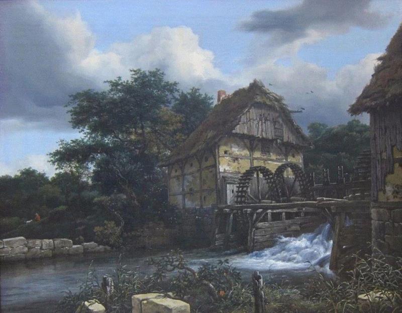 Two Watermills and an Open Sluice（1653）,绘画丨17世纪荷兰著名画家雷斯达尔的优美风景画,荷兰,雷斯达尔,绘画,风景画,van,雅各布,林中,小屋,Wood,画风