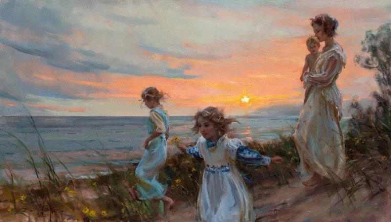 ?浪漫写实主义风格的油画作品,写实主义,油画,上方,Daniel,美国芝加哥艺术学院,女性,少女,牧场,田园诗,人物