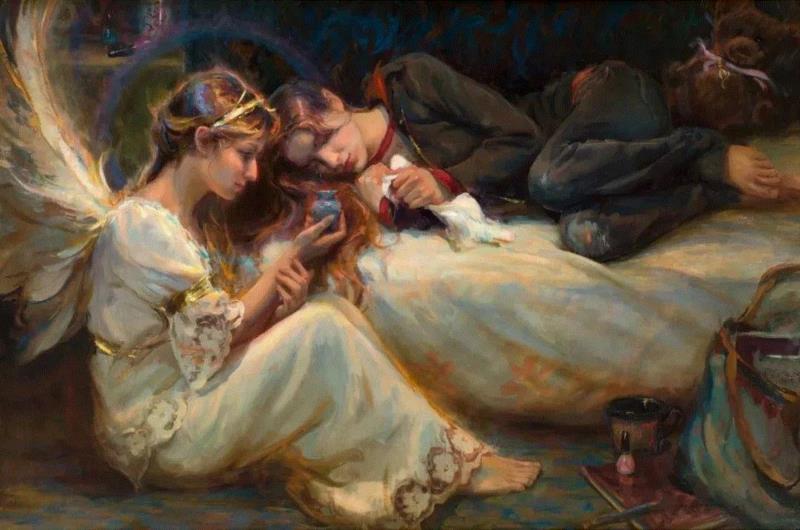 ?浪漫写实主义风格的油画作品,写实主义,油画,上方,Daniel,美国芝加哥艺术学院,女性,少女,牧场,田园诗,人物