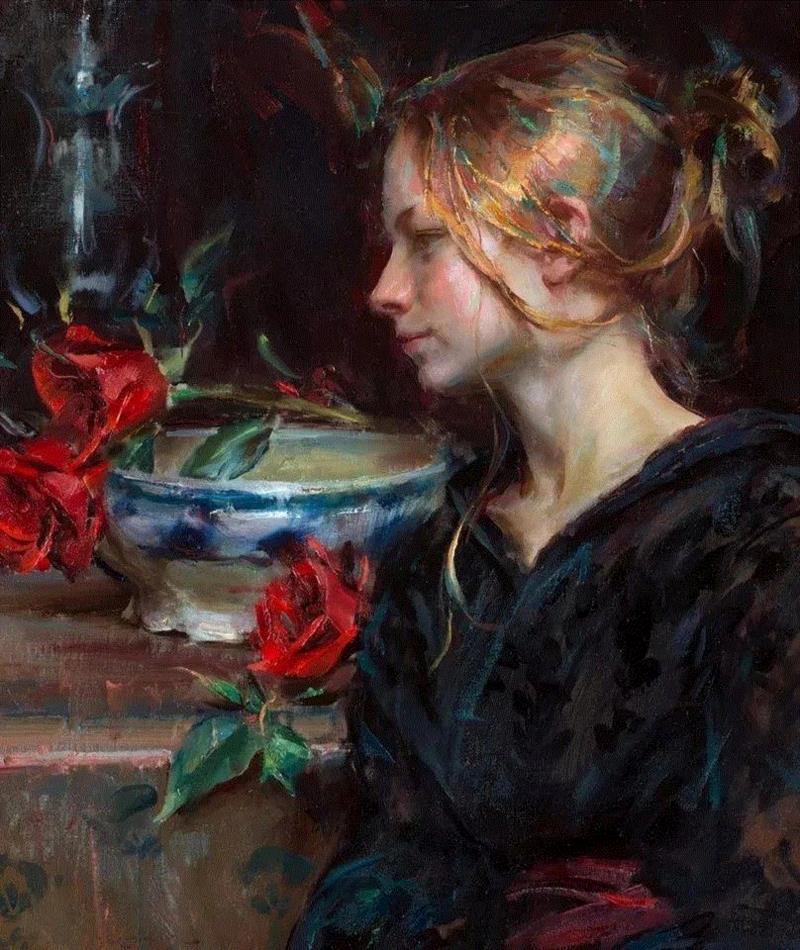 ?浪漫写实主义风格的油画作品,写实主义,油画,上方,Daniel,美国芝加哥艺术学院,女性,少女,牧场,田园诗,人物