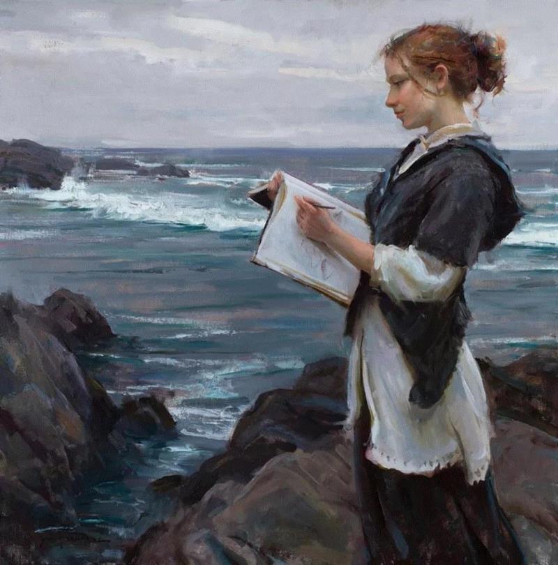 ?浪漫写实主义风格的油画作品,写实主义,油画,上方,Daniel,美国芝加哥艺术学院,女性,少女,牧场,田园诗,人物